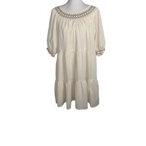 Old Navy Embroidered Smocked Cream Dress w/Pockets and Liner - Sz. XXL